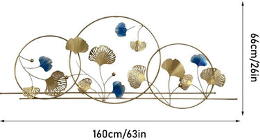 Large Decorative Metal Wall Hanging | Contemporary Ginkgo Leaf Art for Bedroom(63 x 26 Inches)